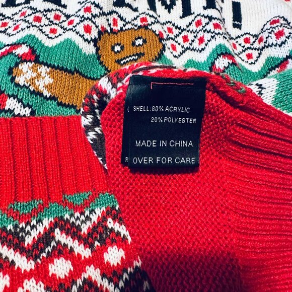 Bite Me Ugly Christmas Sweater Gingerbread Holiday Knit Red Green XL - Picture 3 of 3
